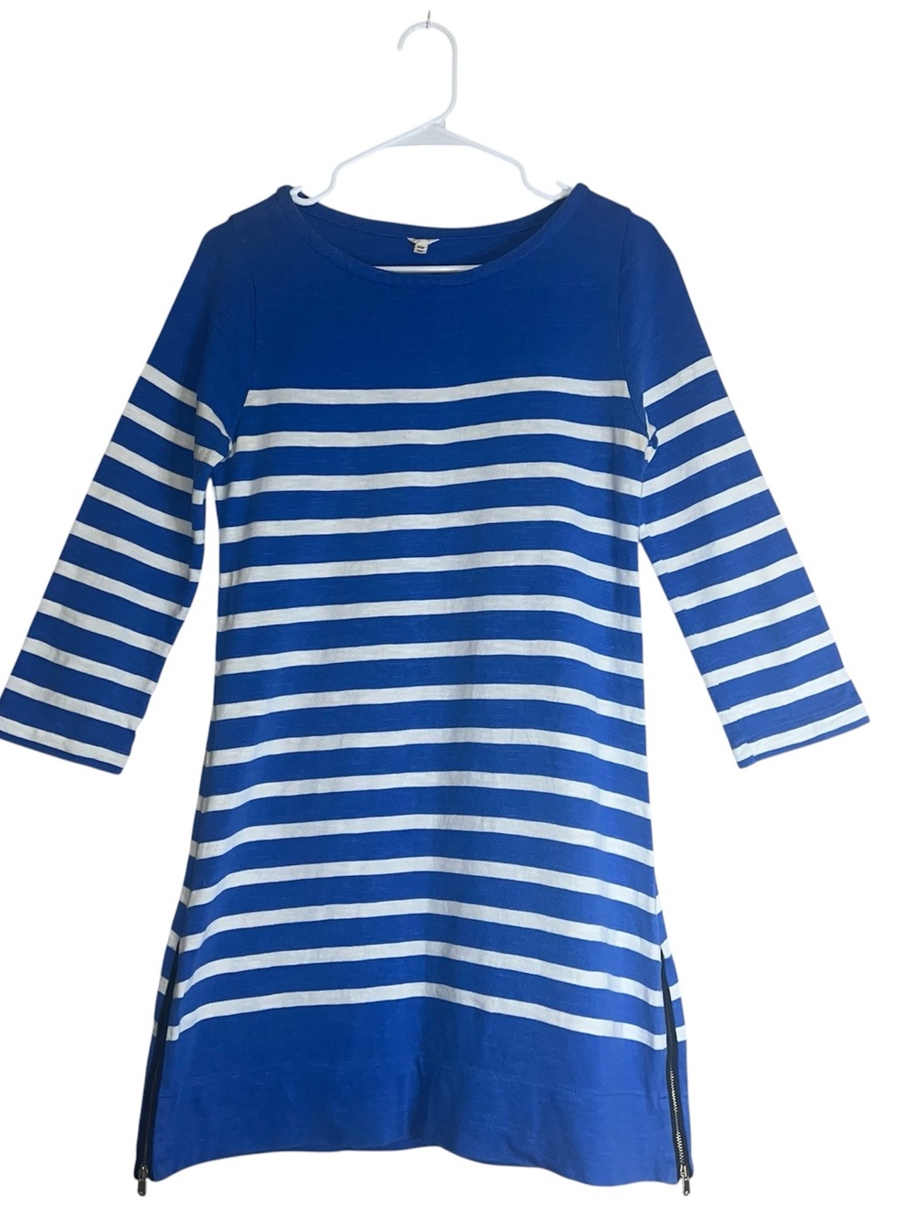 J. Crew Maritime Blue White Striped Shift Dress Sz XS